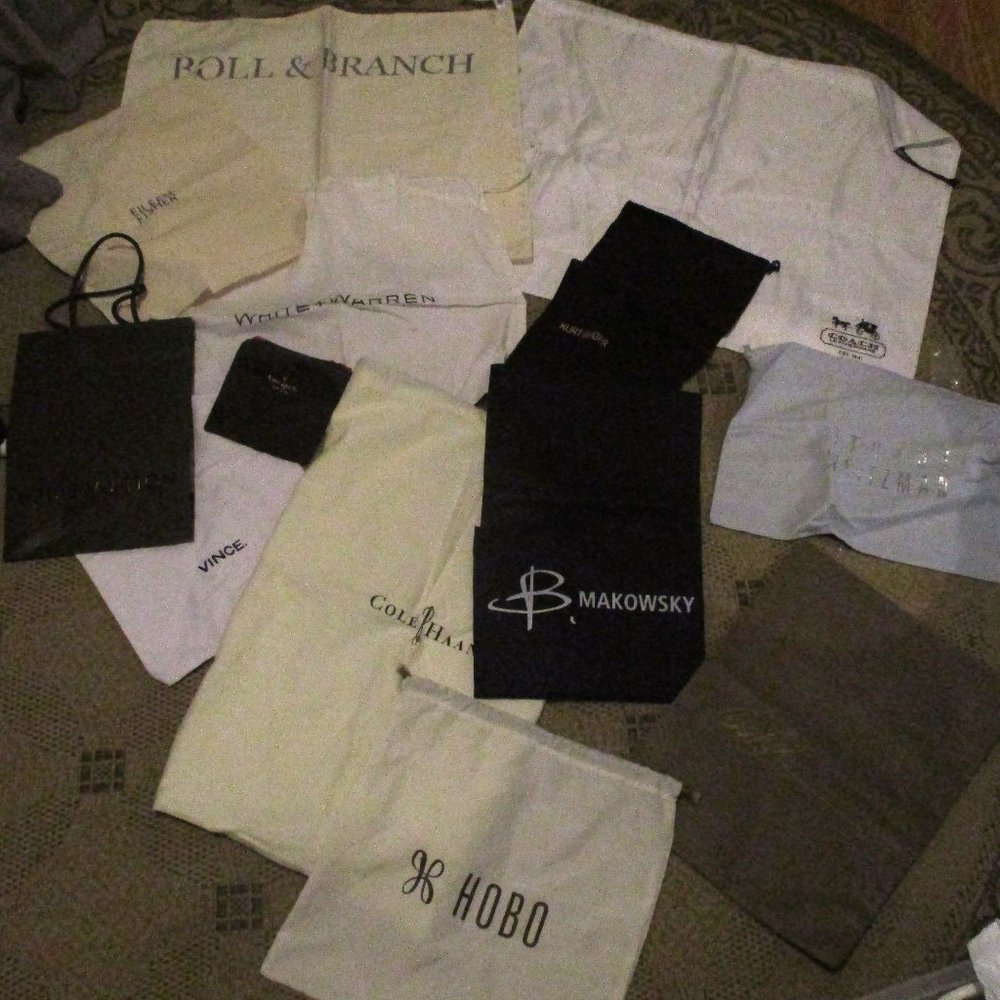 Lot of 12 Designer Dustbags & LV shopping bag